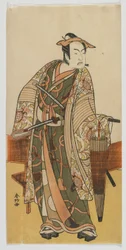 O ator Ichimura Uzaemon VIII como visitante do Yoshiwara, período Edo, final dos anos 1770 (impressão em xilogravura a cores)